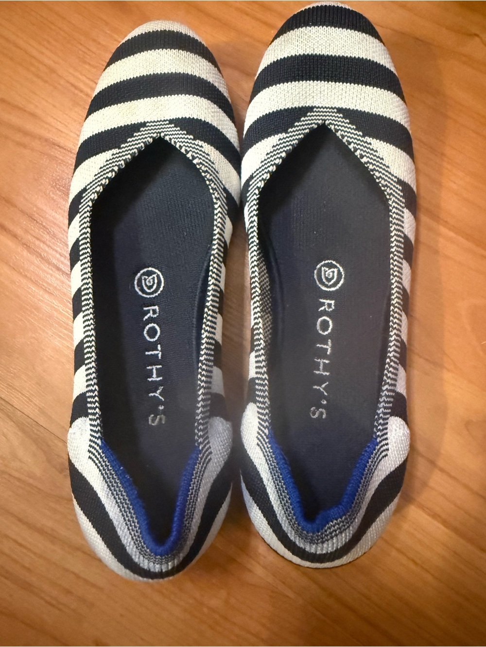 Rothy’s The Flat Navy White Striped Knit Flats Women’s US Size 7